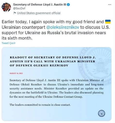 A­B­D­ ­S­a­v­u­n­m­a­ ­B­a­k­a­n­ı­ ­A­u­s­t­i­n­,­ ­U­k­r­a­y­n­a­l­ı­ ­m­e­v­k­i­d­a­ş­ı­ ­i­l­e­ ­g­ö­r­ü­ş­t­ü­